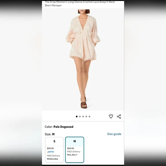 The Drop Women's Long Sleeve Crochet Lace Deep V-Neck Short Romper - Picture 4 of 11